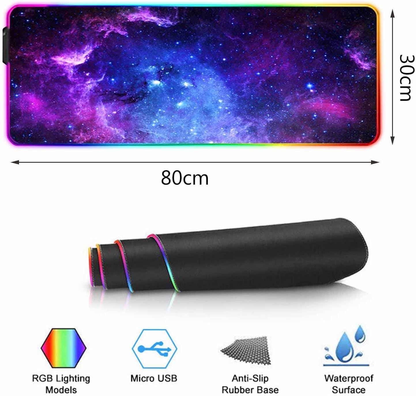 RGB Tappetino Mouse Gaming - Grande Tappetino per Mouse LED XXL 800x300mm, 12 RGB Effetti Luce Mouse Pad da Gioco Base di Gomma Antiscivolo per Tastiera, Laptop,Computer, PC, Gamer