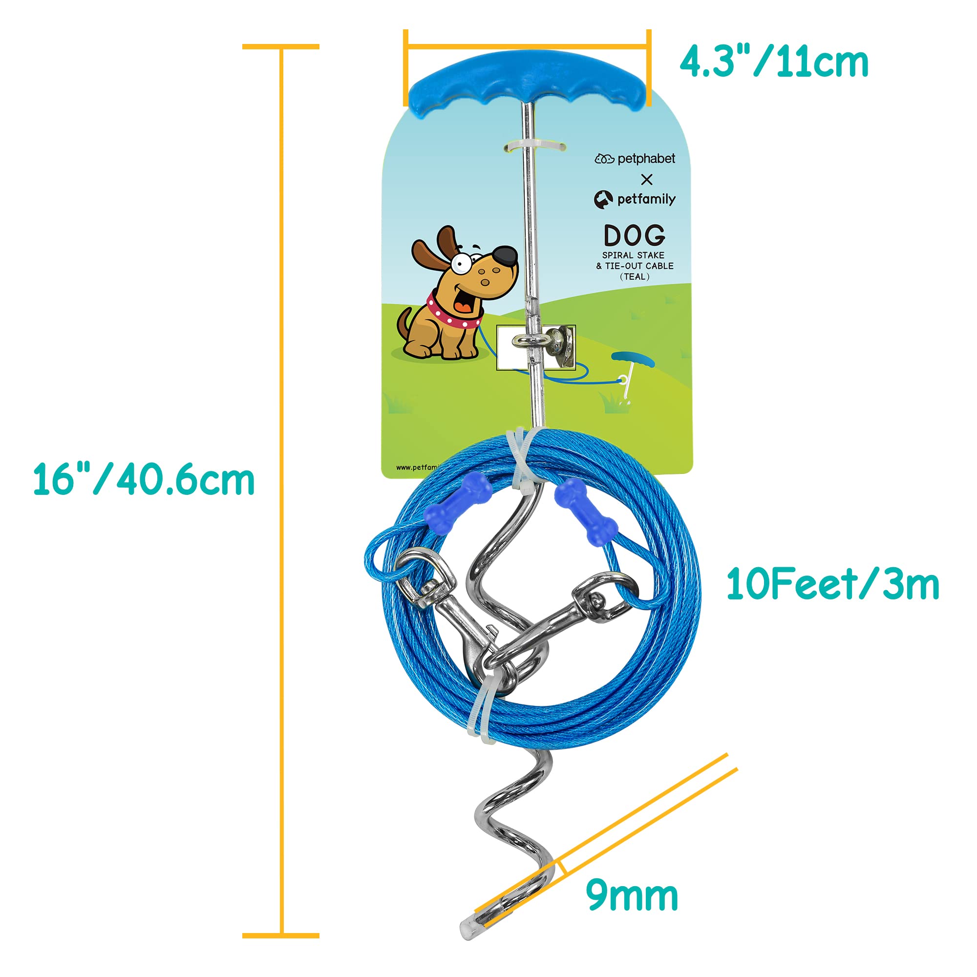Petphabt - Cavo resistente per cani da 3 m, con spirale per cani da 16 cm, per cuccioli, animali domestici, guinzaglio per esterni (verde acqua)