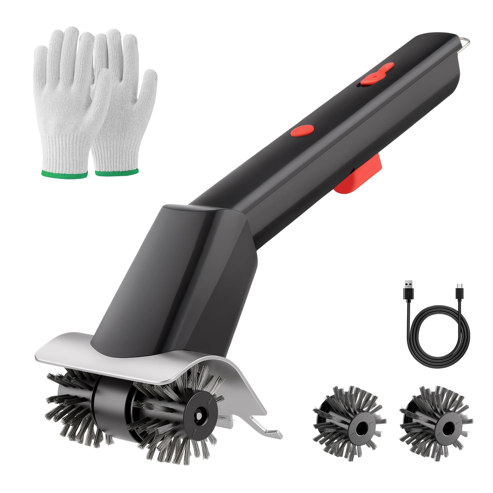 Elektrische BBQ Grill Reinigungsbürste - 2 in 1 rotierende Bürste mit Wasserspray, Edelstahlborsten, langer Griff, wiederaufladbar, IPX4 wasserdicht, für Outdoor-Grills und Herdplatten