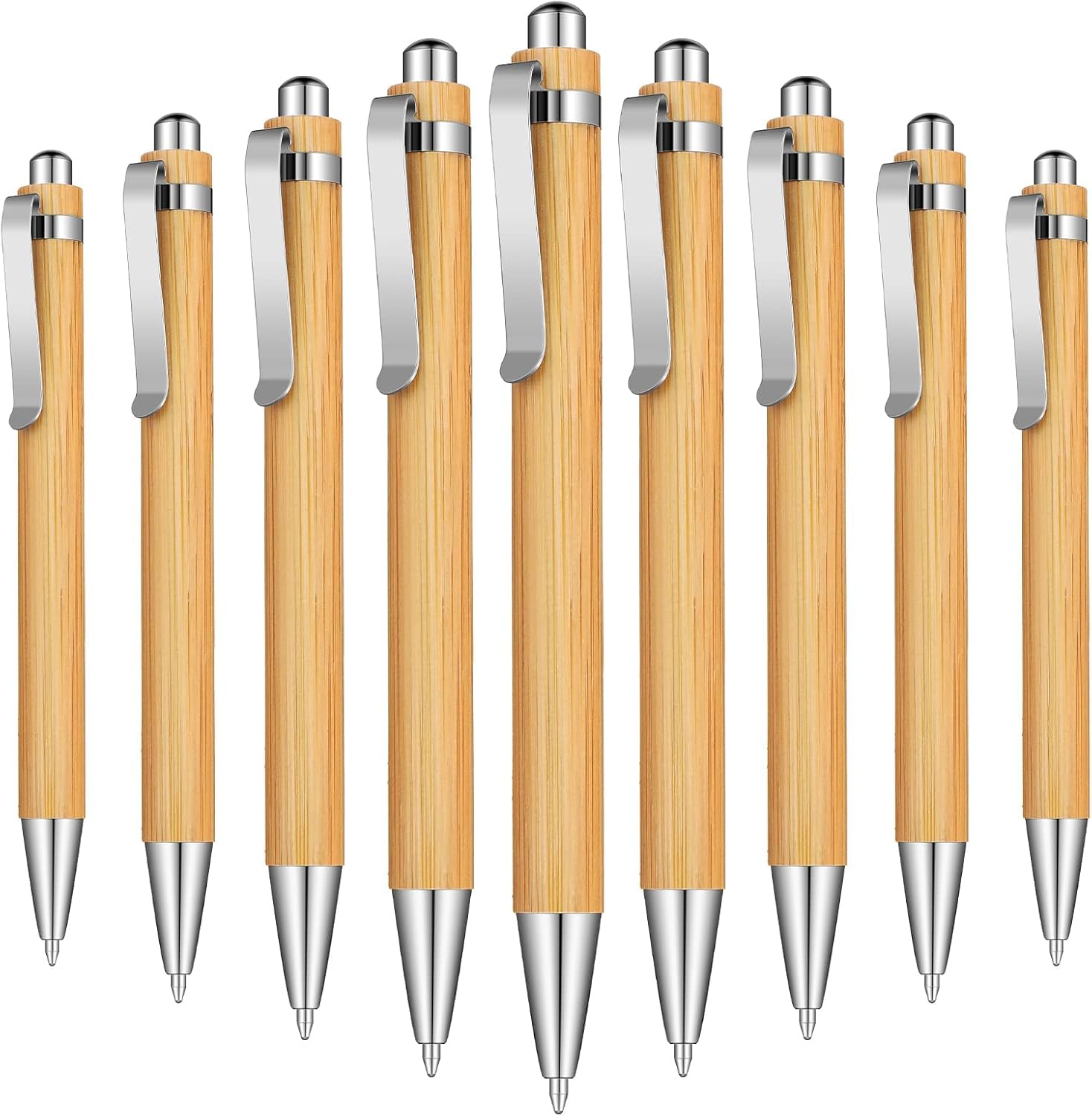 Bamboo Ballpoint Pens, 12Pcs Wooden Retractable Ballpoint Pen, Bamboo Black Ink 1mm Pen Wood Sustainable Pens for Men Women Employee Writing Signature Journaling Home Office School