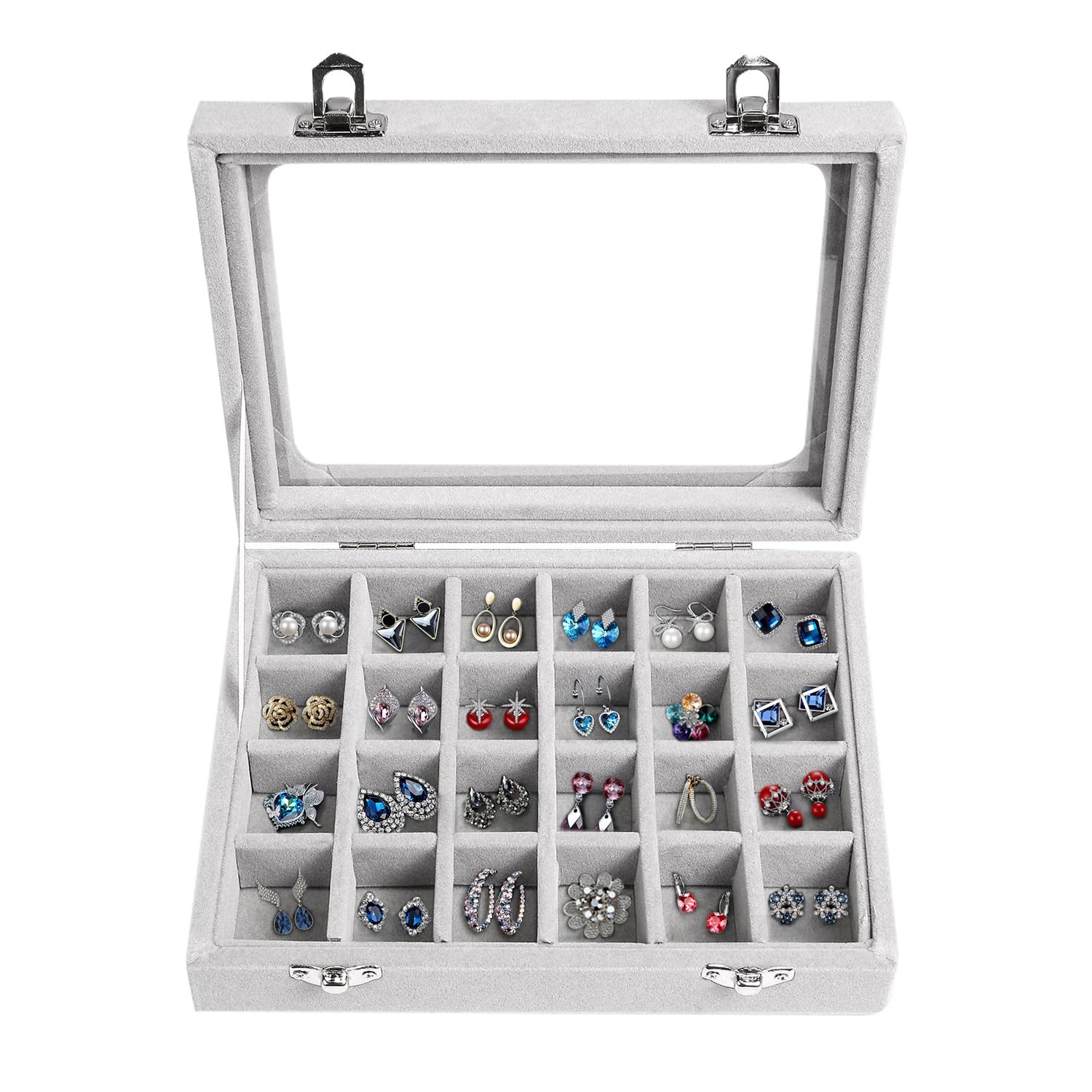 Photo 1 of EONGOA Velvet Jewelry Box - 24 Grids, Gray