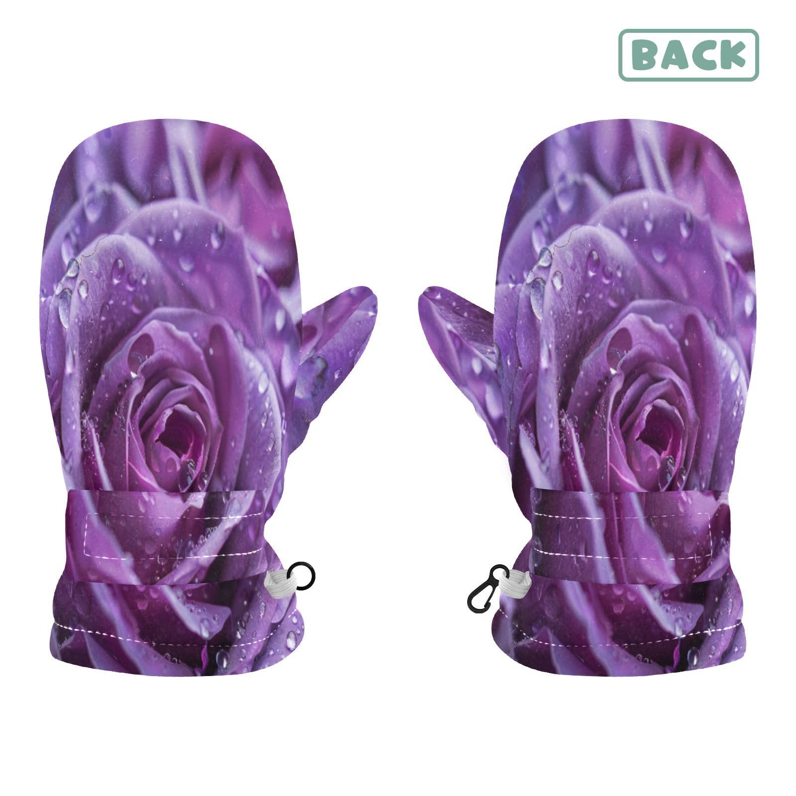 Kid's Winter Gloves Children Warm Gloves Purple Rose Waterdrop for Boys Girl Age 2-4 Years
