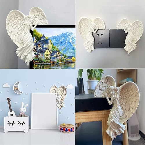 Miniatura 2 de Holiberty Decoración de marco de puerta de estatua de ángel, figura creativa de ángel en 3D, decoración de pared de mesa con alas en forma de