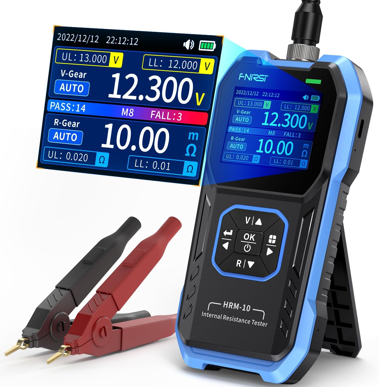 FNIRSI HRM-10 Voltage Internal Resistance Battery Tester，Battery Voltage Meter for Types of Batteries, Car Battery Tester, AAA AA Battery, 100V 200Ω, Digital Battery Analyzer for Household Automotive