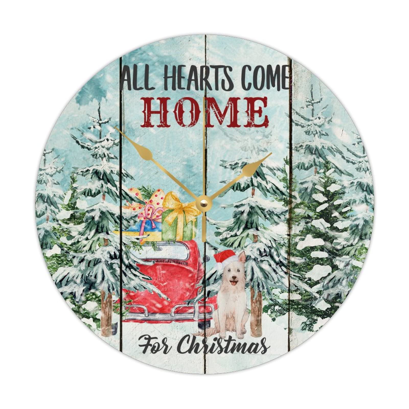 Horloge de Noël en bois ronde haut de gamme inscription festive lettrage élégant 38,1 cm