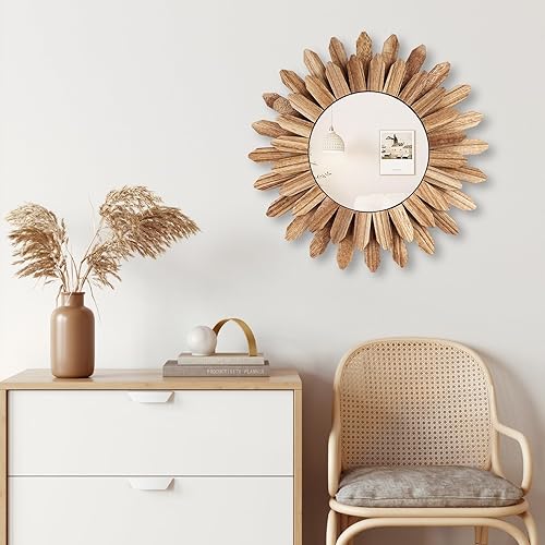 Miniatura 6 de Espejo de pared de 12 pulgadas, decoración de pared bohemia, espejo de madera rústica, espejo bohemio para arte de pared, dormitorio, sala de estar,