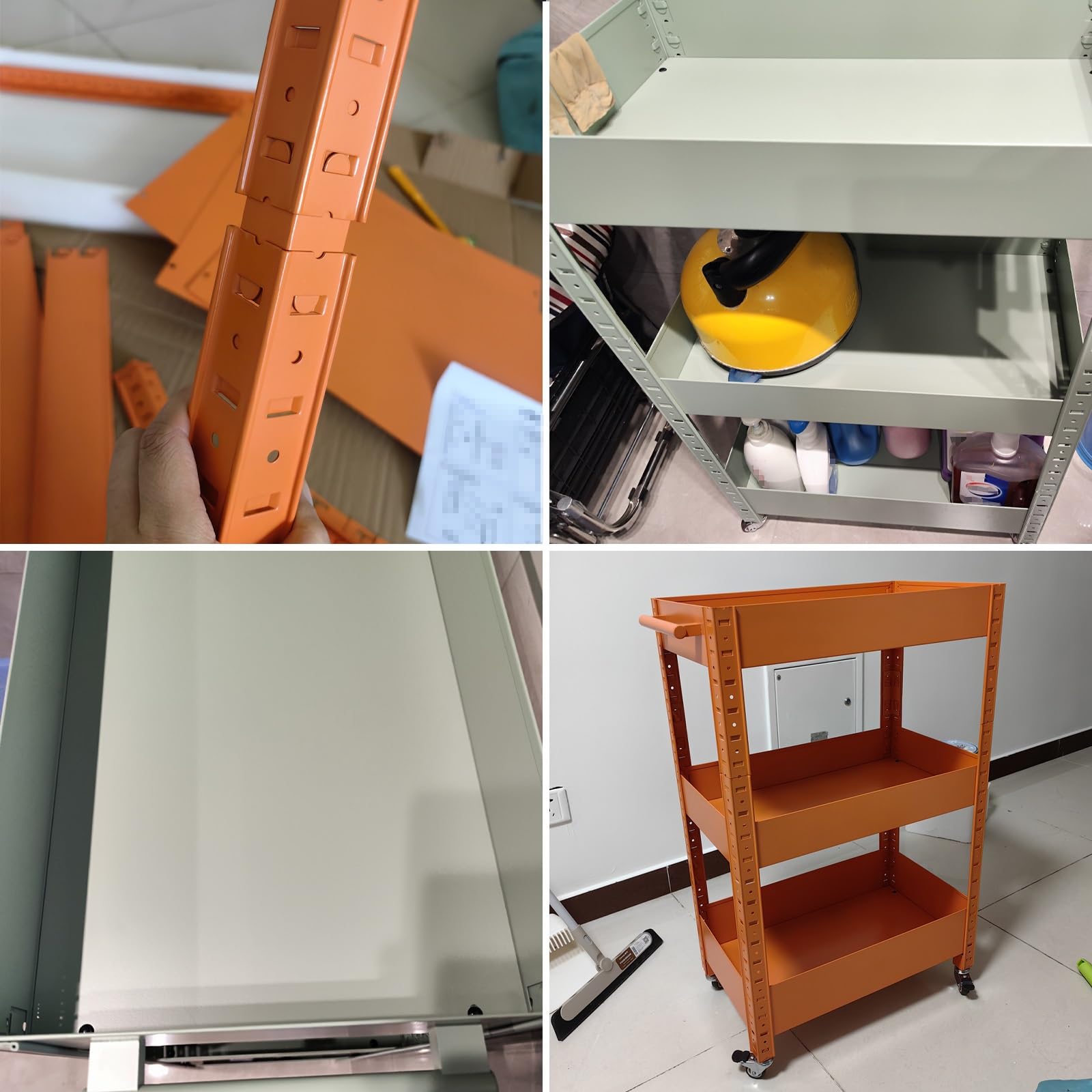 Generico Carrello da Cucina salvaspazio con Ruote, Carrello Multiuso Regolabile in Acciaio al Carbonio per Cucina, Bagno e Soggiorno, Carrello Multiuso (Arancione, 50x30x59 cm)