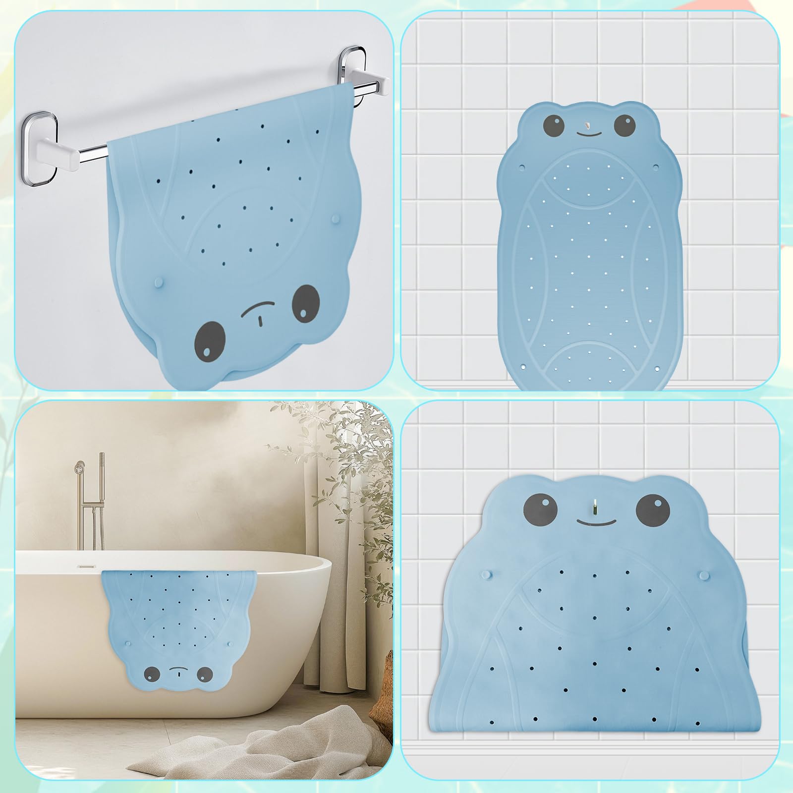 Tapis de Bain antidérapant pour Bébé en Forme de Grenouille 76 x 45 cm sans BPA Bleu