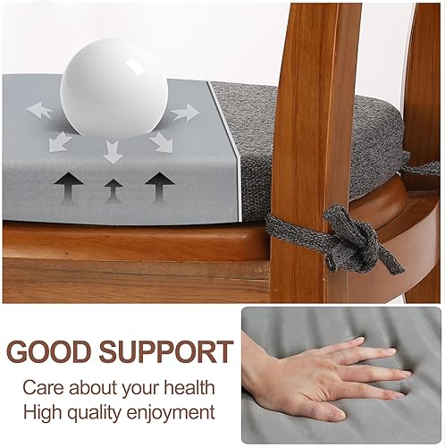 Miniatura 3 de Paquete de 6 cojines de espuma viscoelástica para sillas de comedor, de lino original de 16 pulgadas, cómodos cojines de asiento antideslizantes