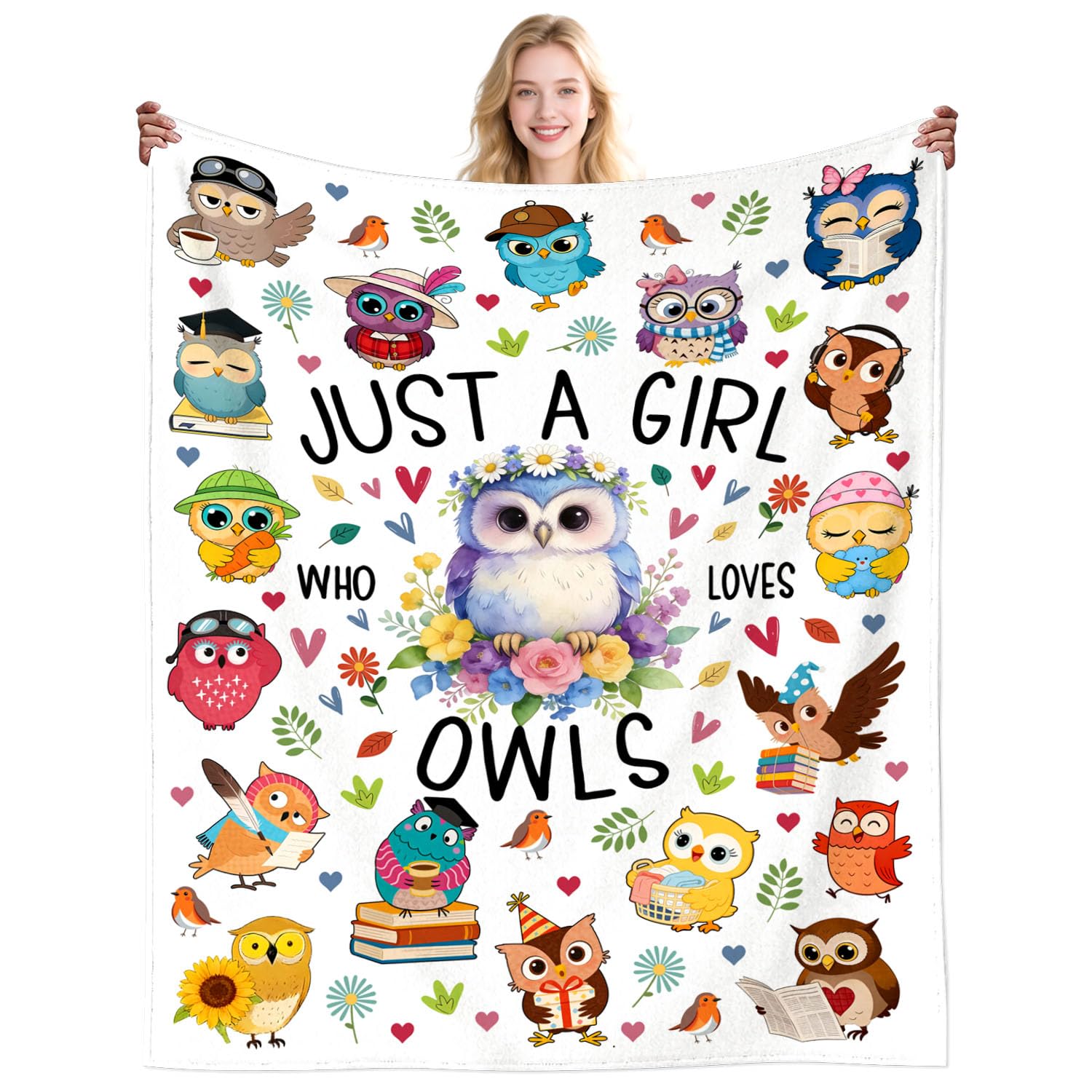 DikoGoGo Cute Owl Blankets for Women Stuff Just A Girl Who Loves Owls Throw Blanket Plush Funny Owls Gifts for Owl Lovers Women Adults Room Decor 50"X40"INCH