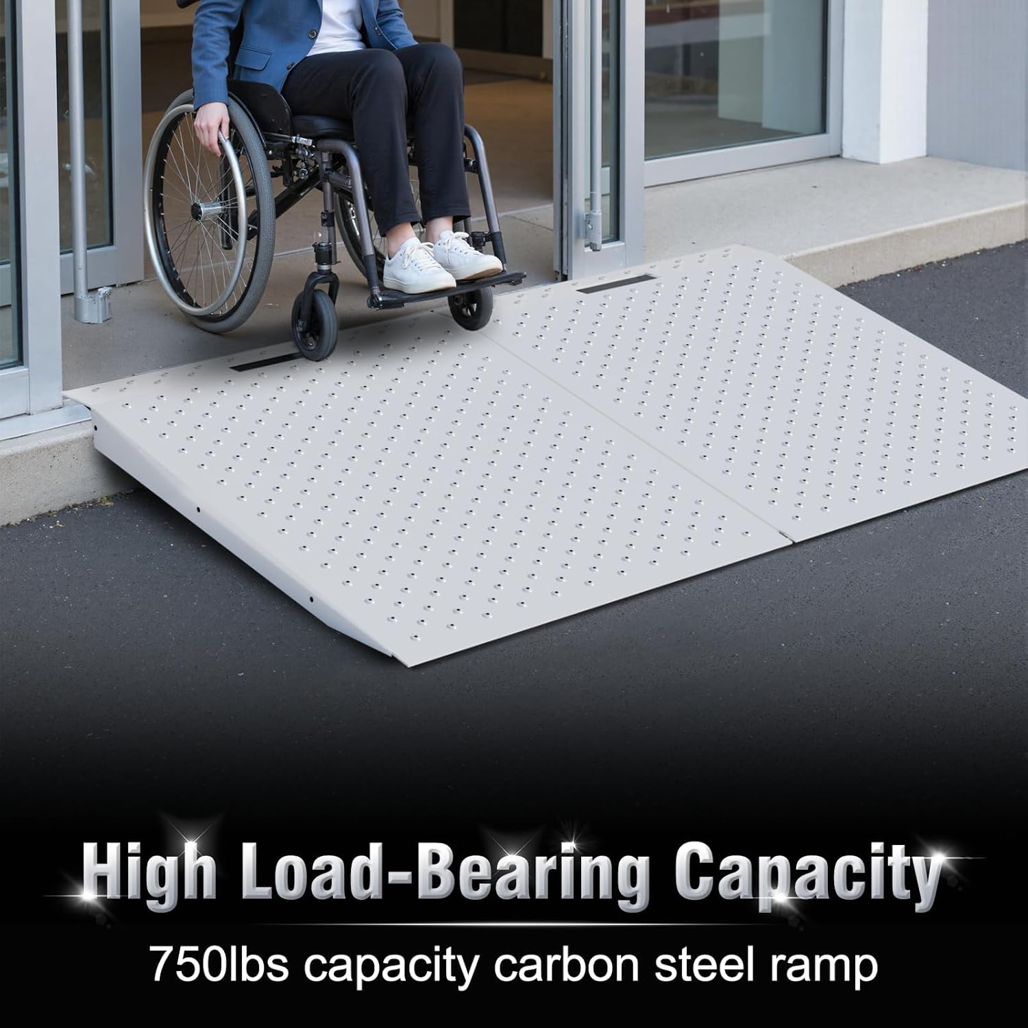 Shed Ramp2PC, Heavy-Duty Loading Ramps for Lawn Mower, 29" L x48 W Curb Ramp with Anti-Slip Punch Plate Ramp for Sheds, Garages, Barns, ATV, Lawnmower