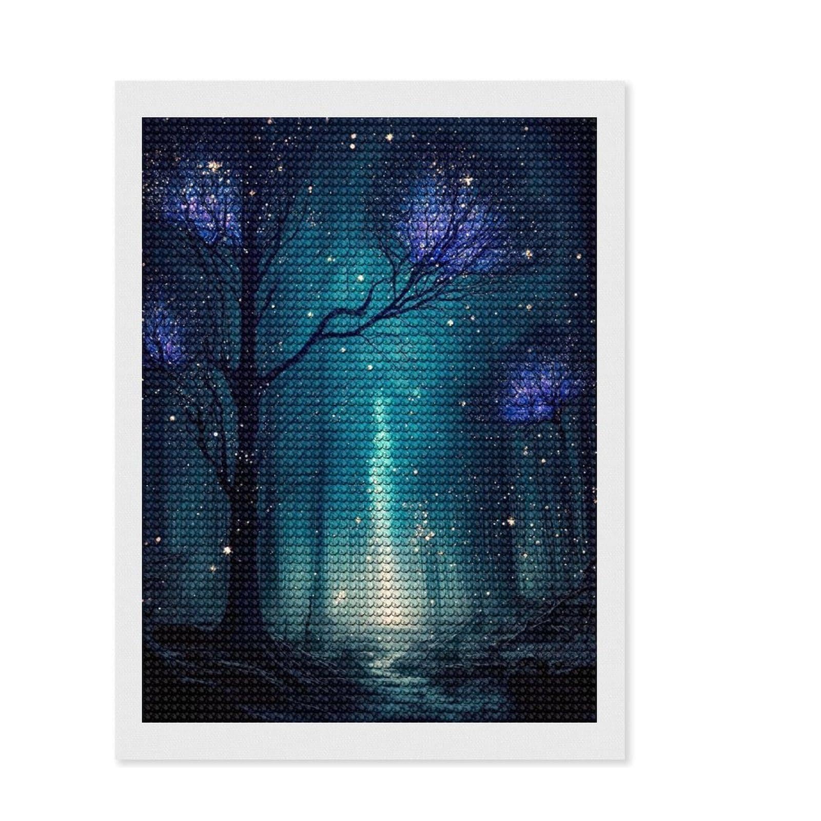 Junmoney Fantasy Night Forest Diamond Painting Set 12"x16", for Creative Relaxation, Boho Decor, Nice Detail and Sparkle, Thoughtful Handmade Gift
