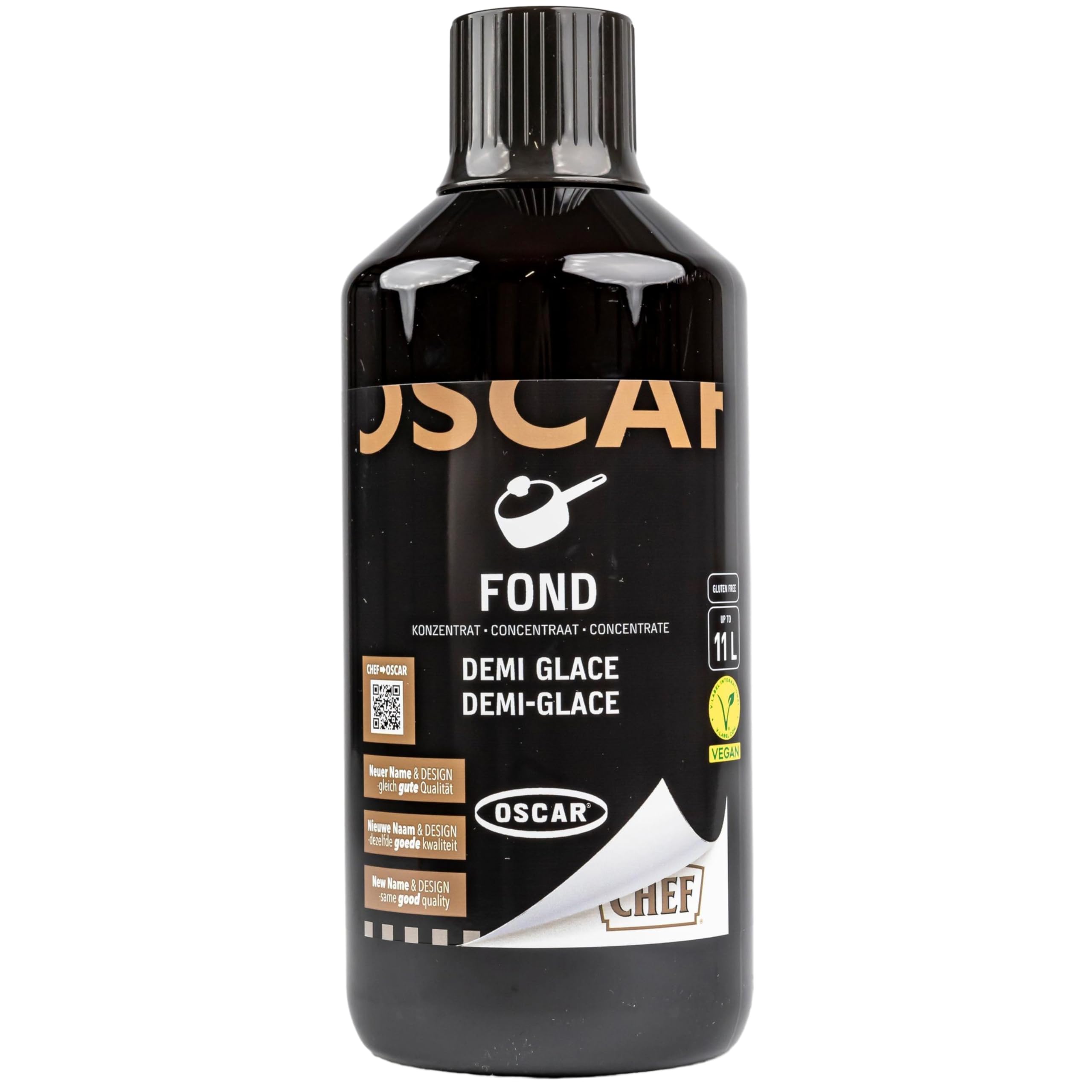 OSCAR - Flüssiges Fond Konzentrat Demi Glace Braune Sauce 1 Liter auf Gemüsebasis als Geschmacksboost für herzhafte Fleischgerichte und Gemüsegerichte für Suppen, Saucen, Dressings