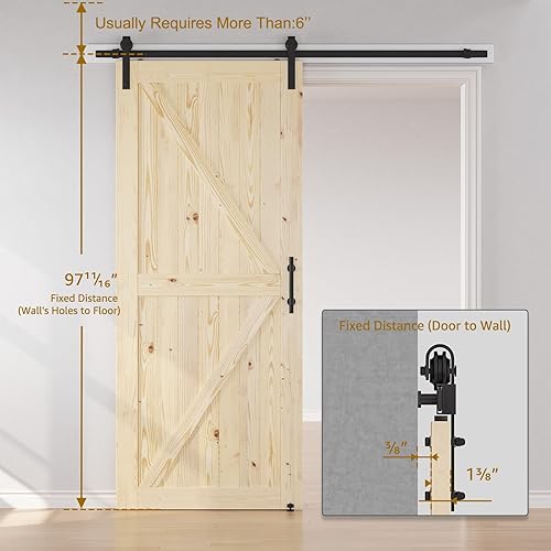 Miniatura 25 de SMARTSTANDARD Puerta corredera de granero de 30 x 80 pulgadas con kit de herrajes para puerta de granero de 5 pies incluido, puerta de madera maciza