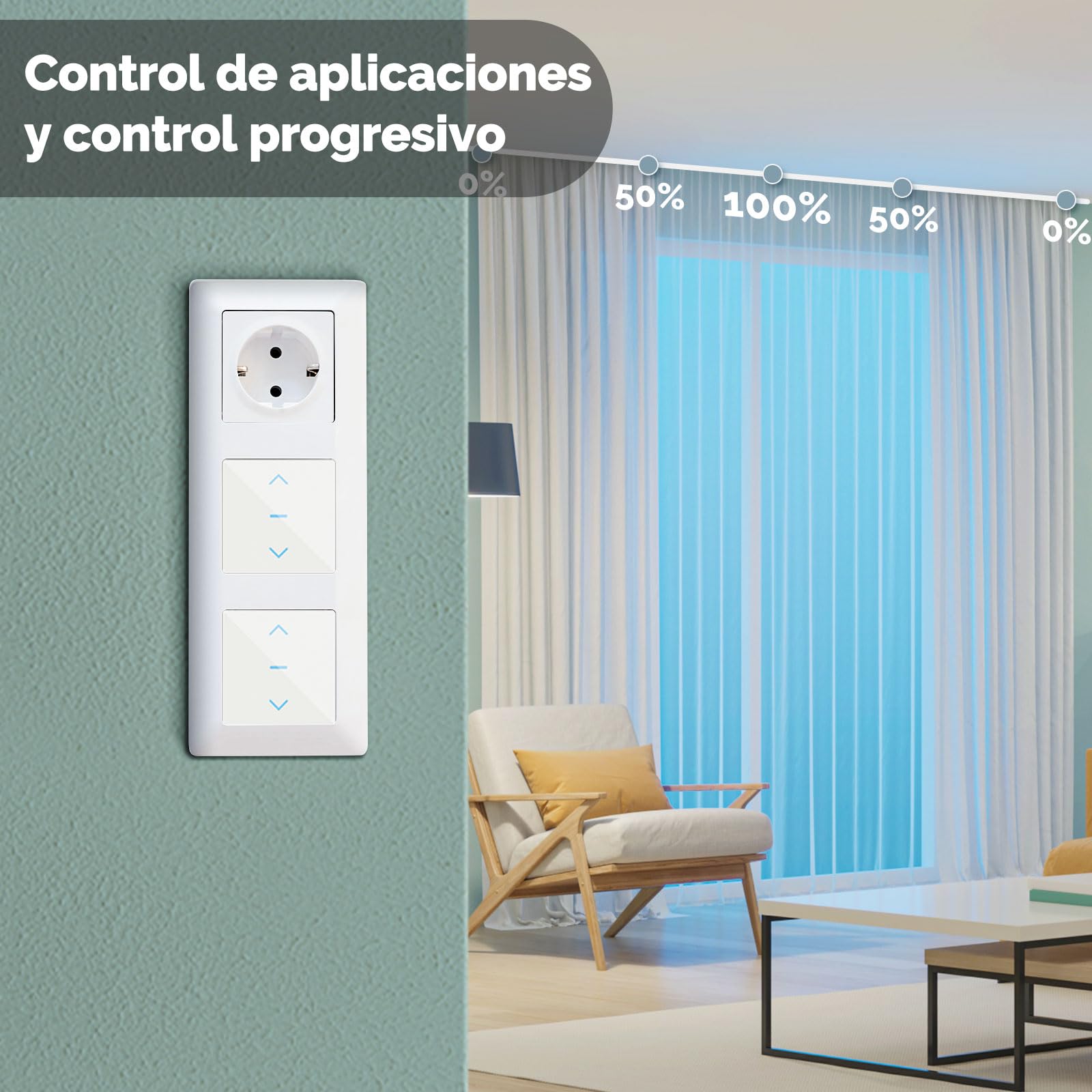 MOES Interruptor inteligente de persiana inalámbrica, control de porcentaje de persianas, interruptor táctil Alexa, persiana inteligente, obturador con aplicación Smart Life/Tuya, Alexa/Google home