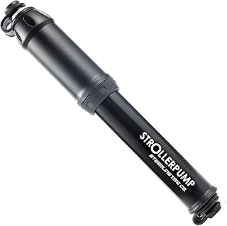StrollerPump by Steerling Tire Co.- Portable Stroller Tire Pump Compatible with Graco, Baby Trend, BOB Stroller & More *UNCAP Stroller Pump to FIND The Bendable Hose* Valve Adaptors & Mount Included