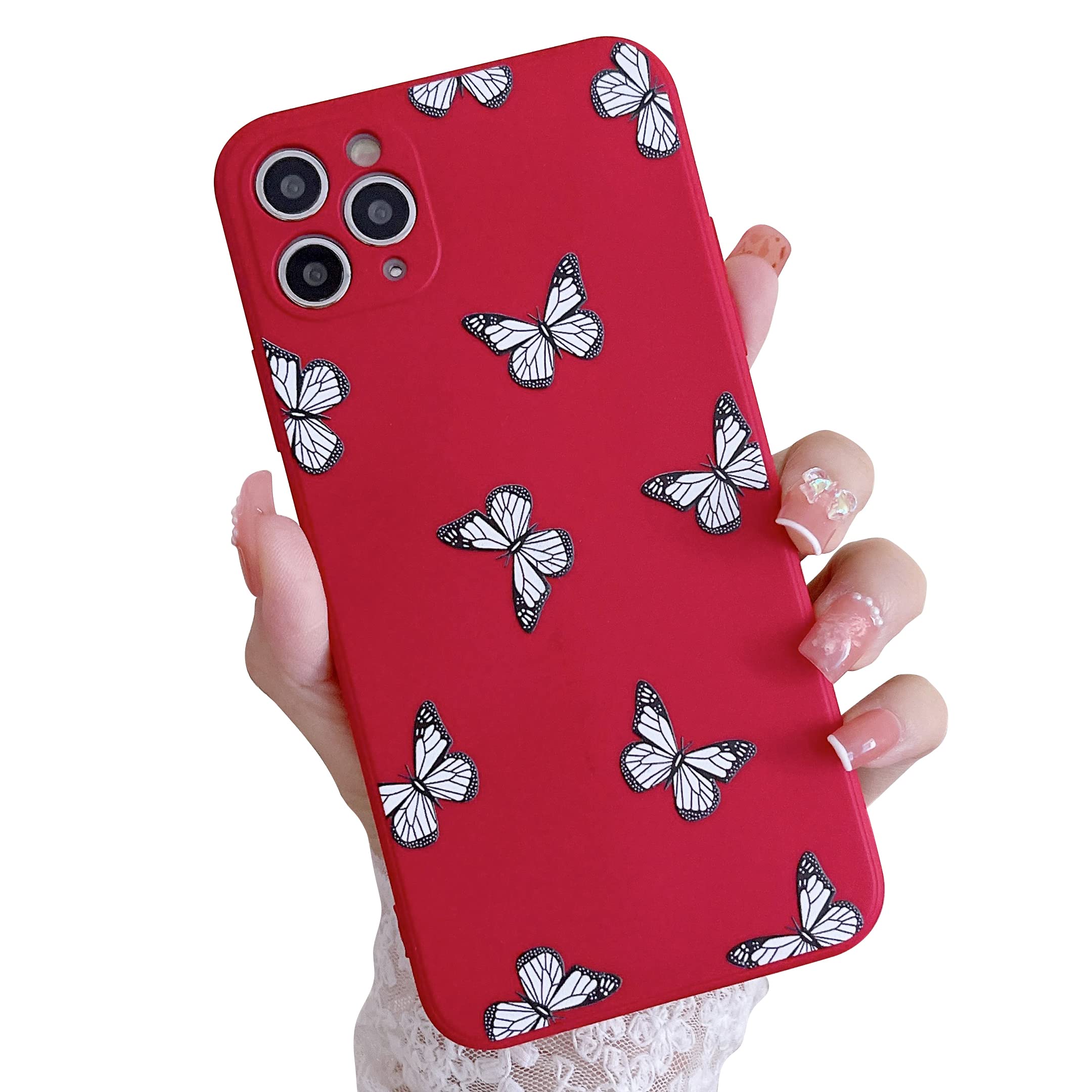 YIKUSO Compatible with iPhone 11 Pro Max Case Liquid Silicone Gel Rubber Phone Cases, Cover 6.5 Inch Full Body Protective Case Cute for Women Kawaii Butterfly(Red)
