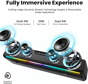 Computer Sound Bar with Detachable Microphone,USB Plug & Play, Bluetooth 5.4, Gaming Speakers for Computer Desktop, PC, Laptop, Tablet