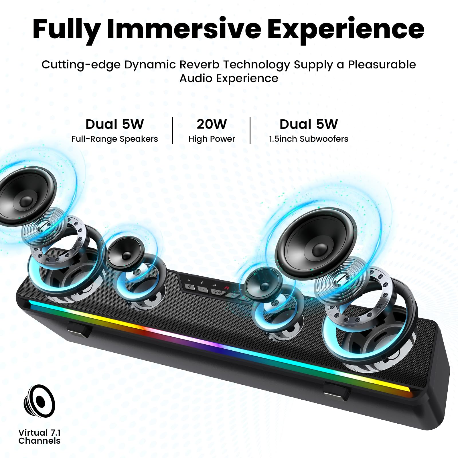 Altoparlanti per computer desktop, HiFi Bluetooth Soundbar RGB Luci Altoparlanti PC con suono Surge Clear Surge, USB C/USB Powered per computer desktop PC Laptop Monitor