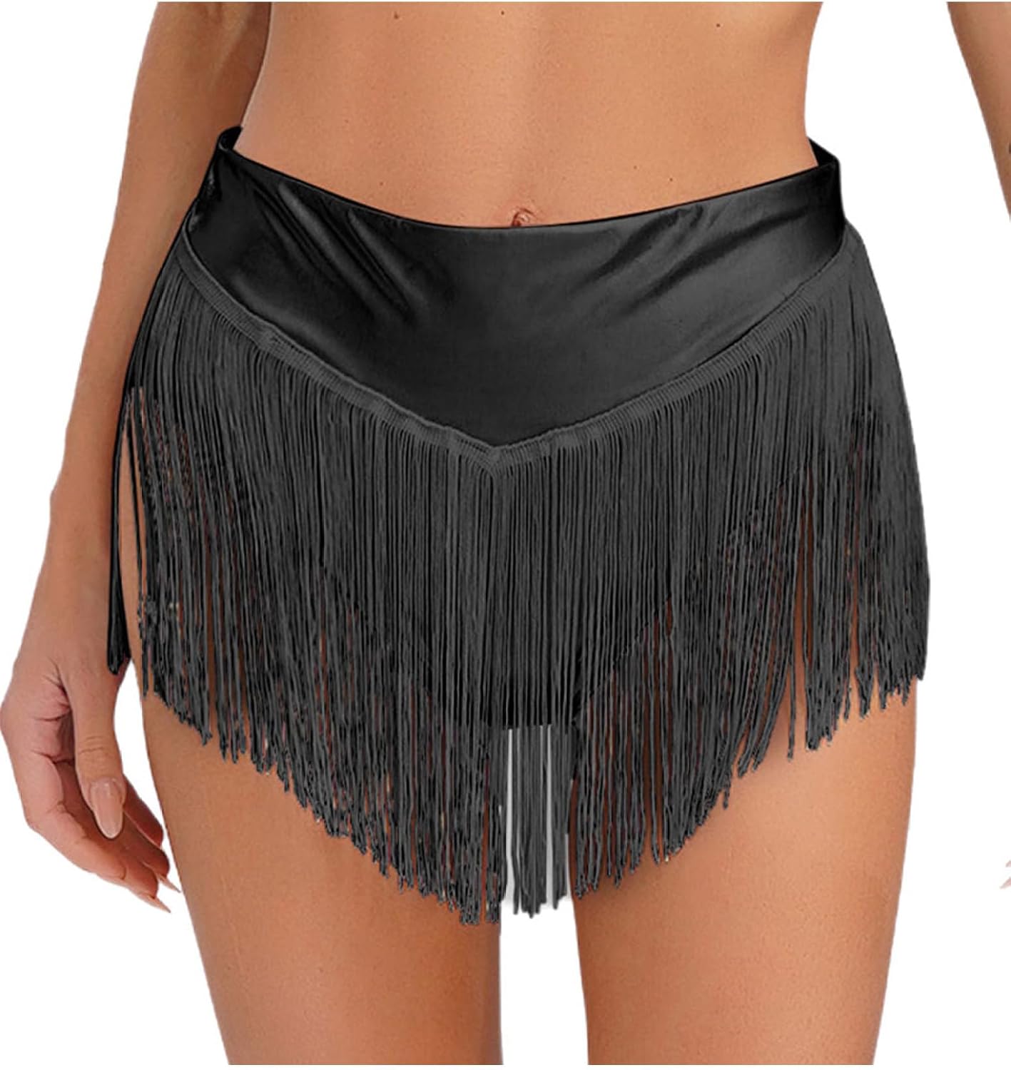 Women's Metallic Shiny Tassel Briefs Shorts Latin Belly Rave Bottoms for Club Night Pole Dance