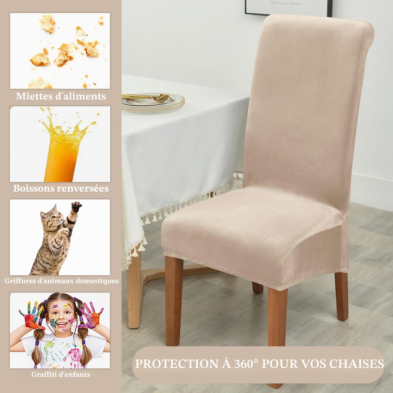 Alishomtll Lot de 6 housses de chaise XL universelles extensibles en velours pour chaises basculantes, grandes chaises de salle à manger - Lavables - Protection pour cuisine, banquet, mariage, fête