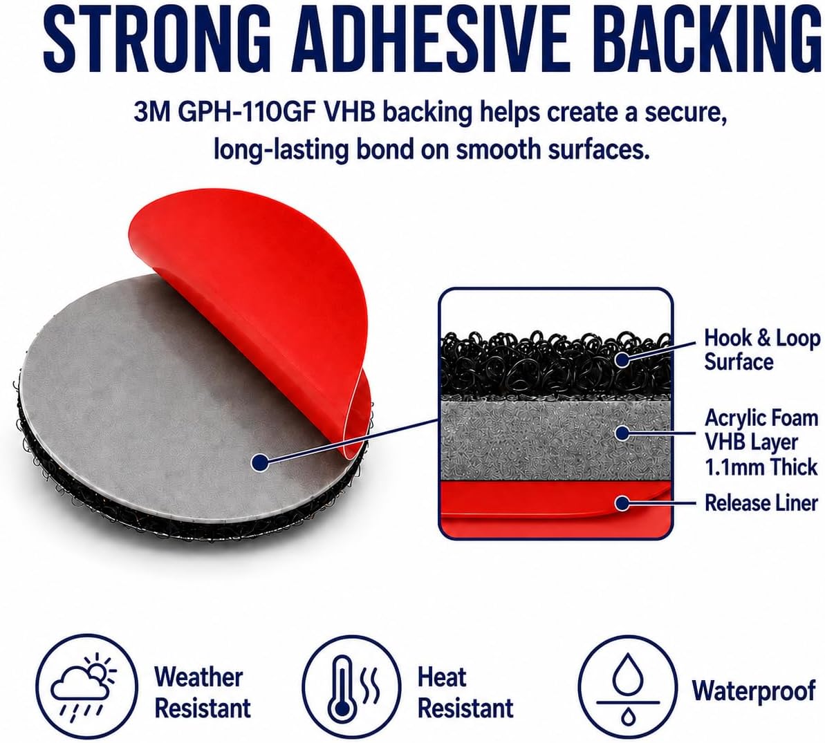 Heavy Duty Hook and Loop Circles 2'' with 3M GPH-110GF Adhesive 8 Pairs