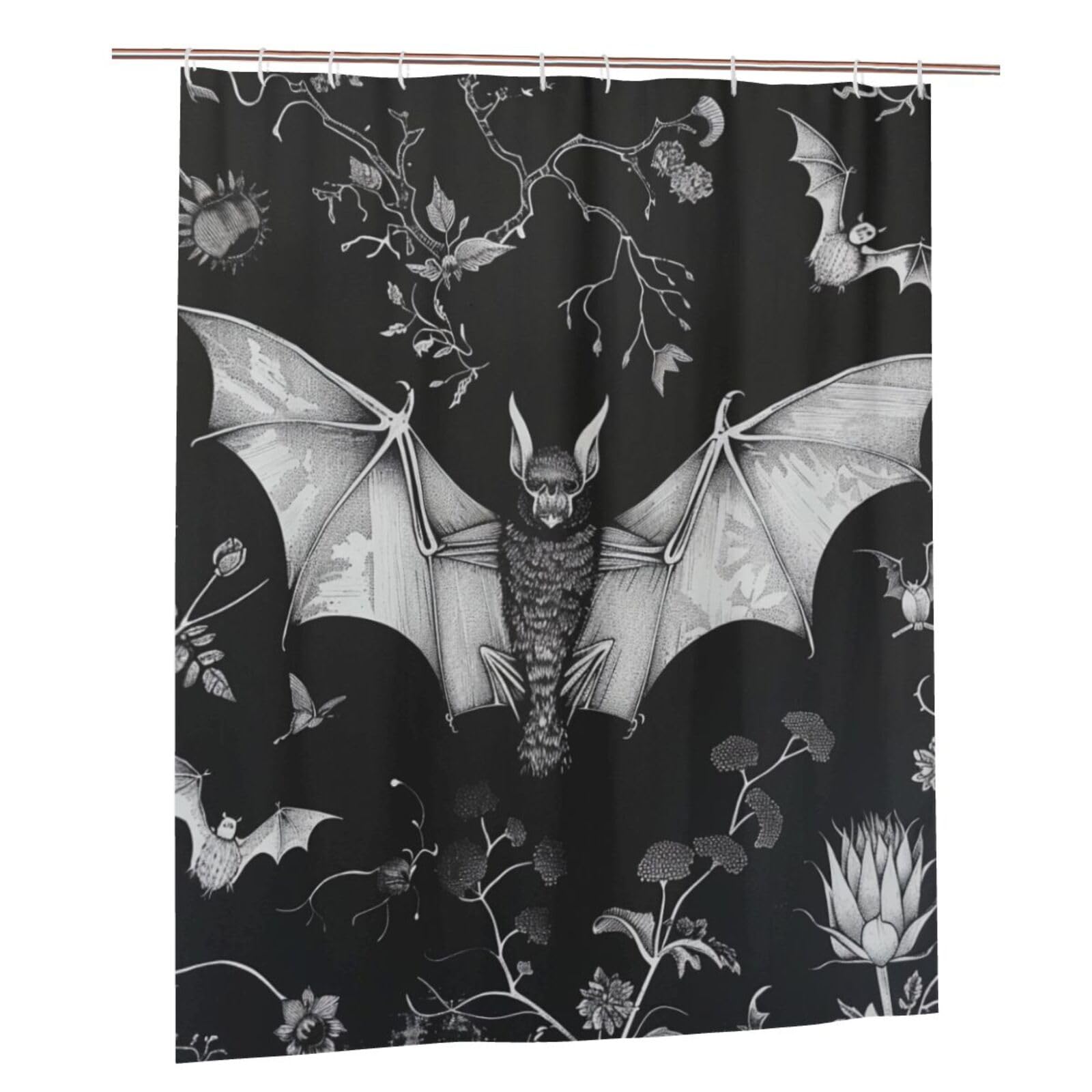 BWWHCCTI Bat Print Printed Shower Curtain With 12 Plastic Hooks Opaque Quick Drying Waterproof Shower Curtains Sets For Bathroom 152x183 Cm