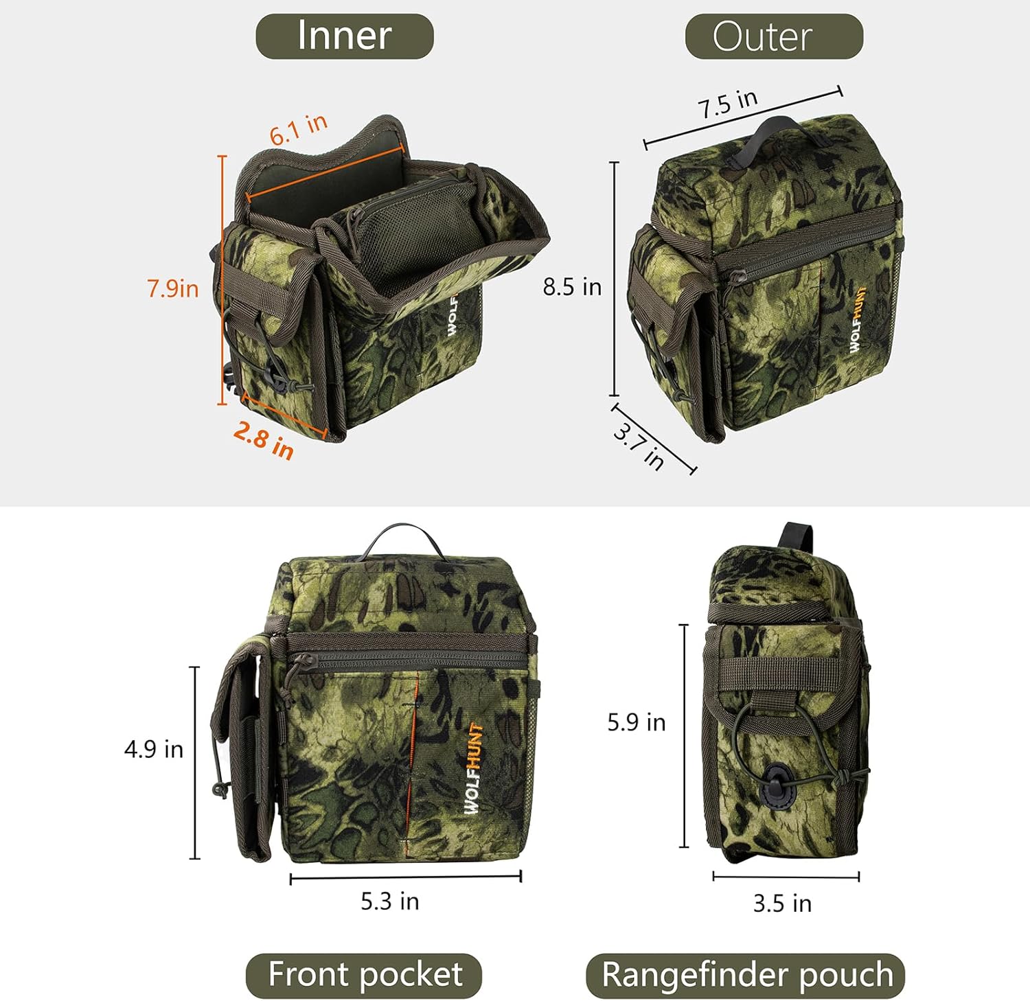 Binoculars Harness, Bino Chest Pack with Rangefinder Pouch, Binoculars Bags Magnetic Opening Bino Case Triple-Use Mode, Hunting Chest Pack with Tether Straps, Molle System & Lens Cleaning Cloth