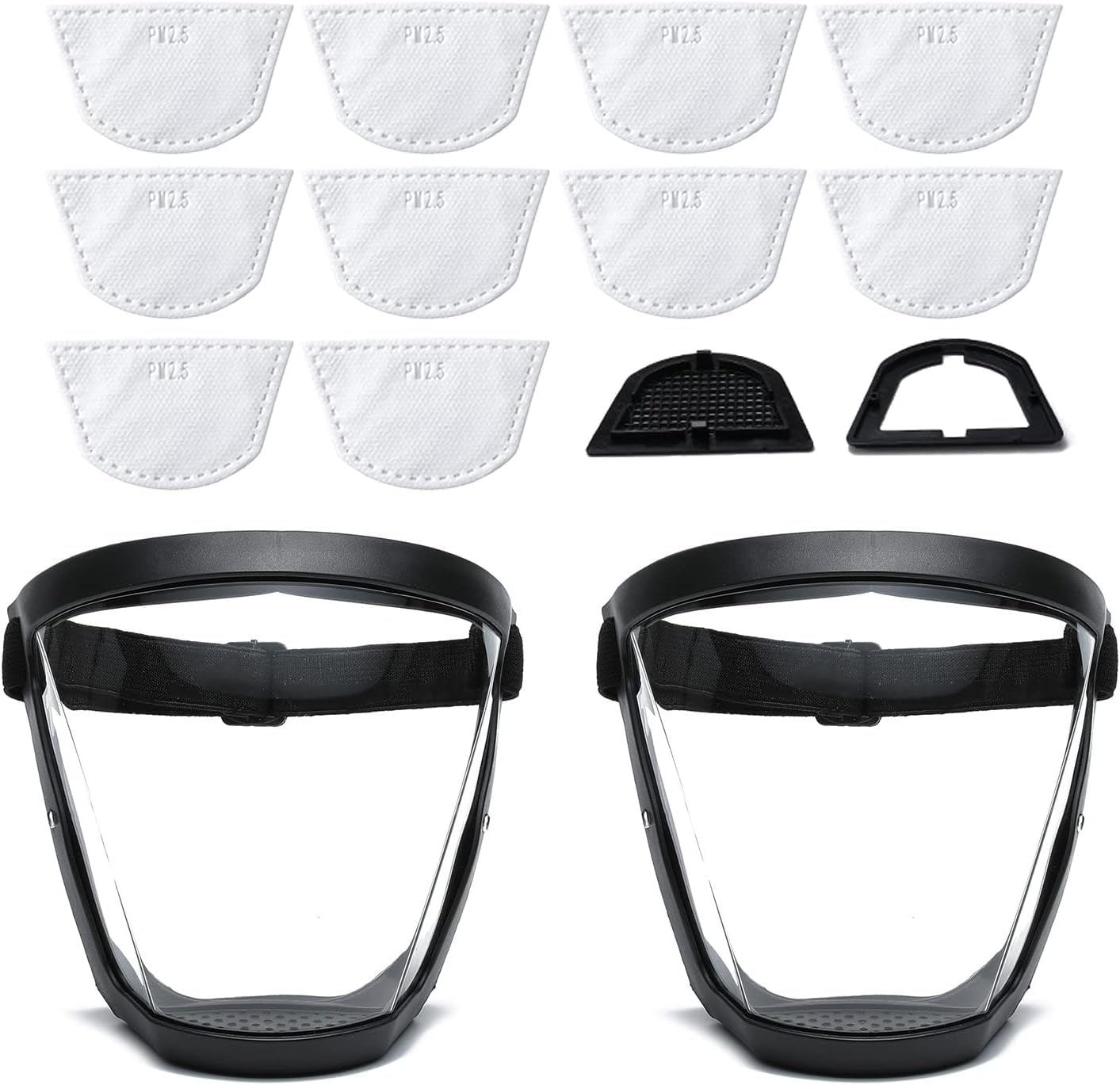 Vsier - Protector facial de plástico (2 unidades) - Equipo de protección facial completo para adultos unisex y adultos, reutilizable, antivaho, transparente, con correa ajustable