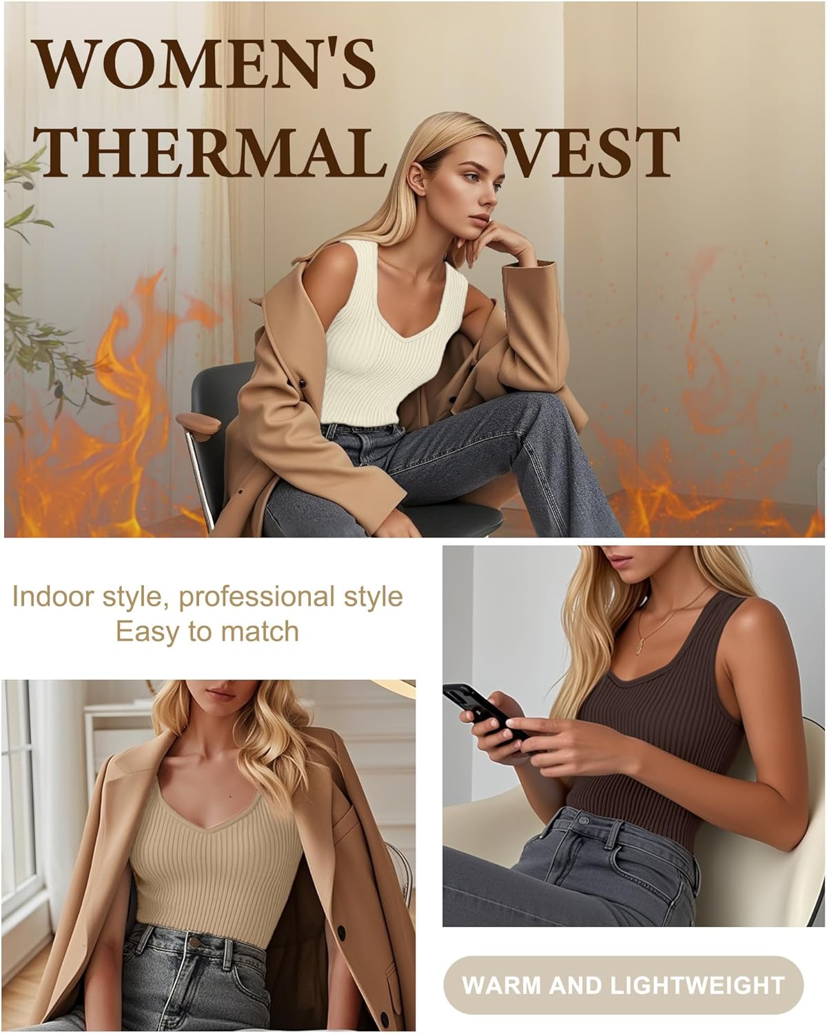 3 Pack Women's Thermal Tank Tops Sleeveless Cotton Underwear Top Sweetheart Neck Ribbed Undershirts Base Layer Vest - Image 3