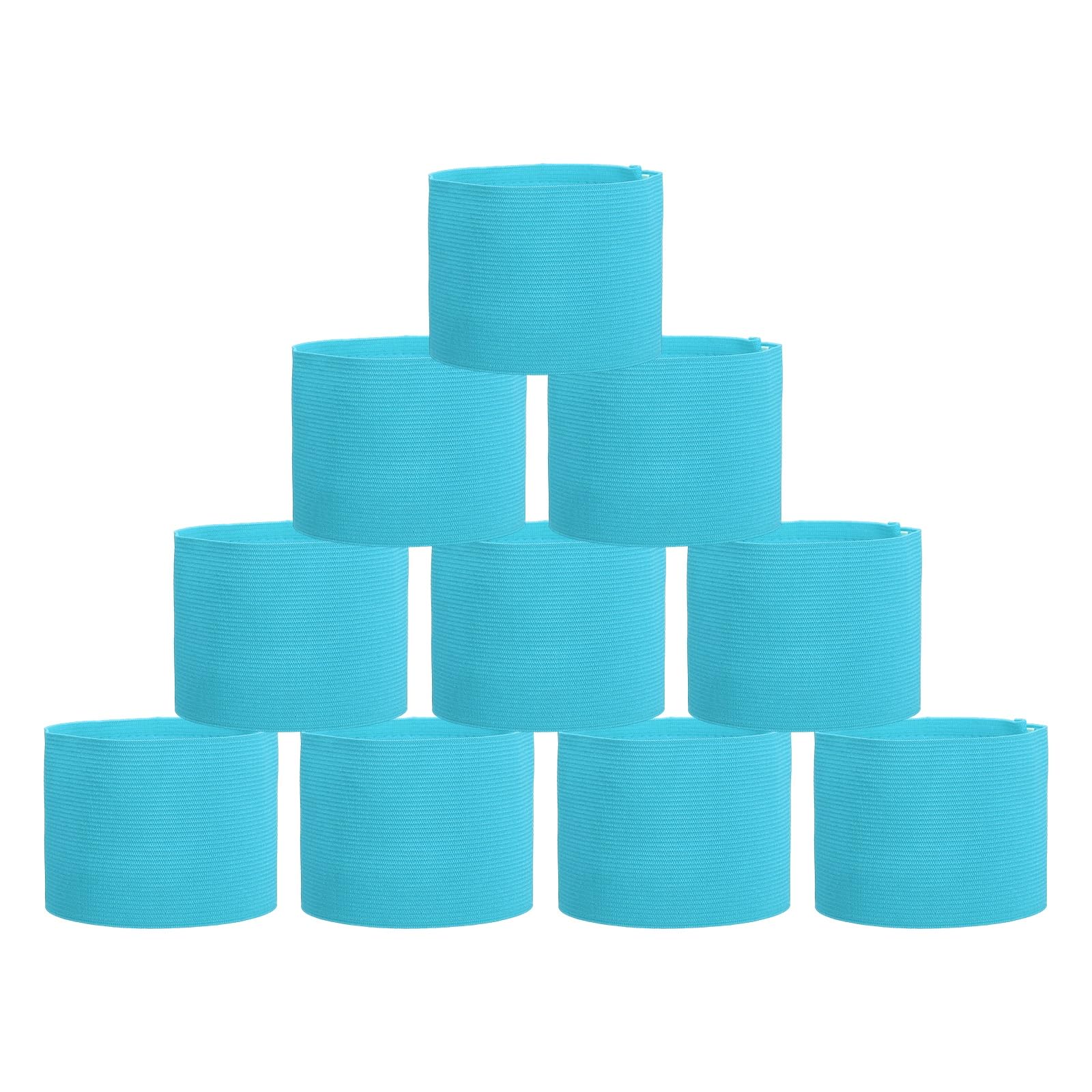 YELARXI Captain Armbands, Adjustable Leader Arm Band for Soccer Elastic Team Sport Arm Band 10Pcs & Sky Blue - Fitting for (Youth Adult Football/Volleyball/Rugby)