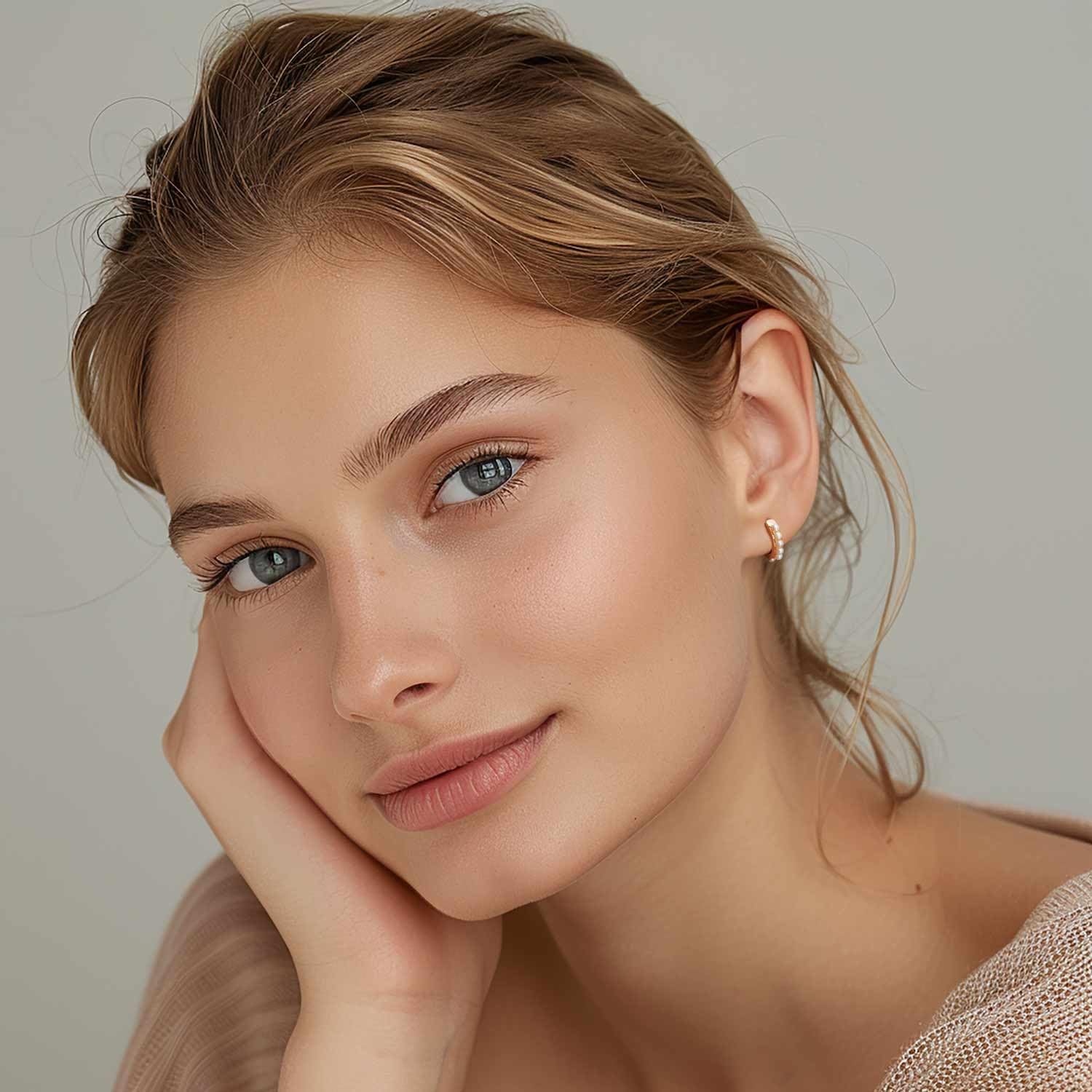 14K Gold Pearl Earrings for Women Gold Pearl Hoop Earrings for Women Small Earrings Elegance Huggie Hoop Earrings 13 MM/18 MM - Image 6