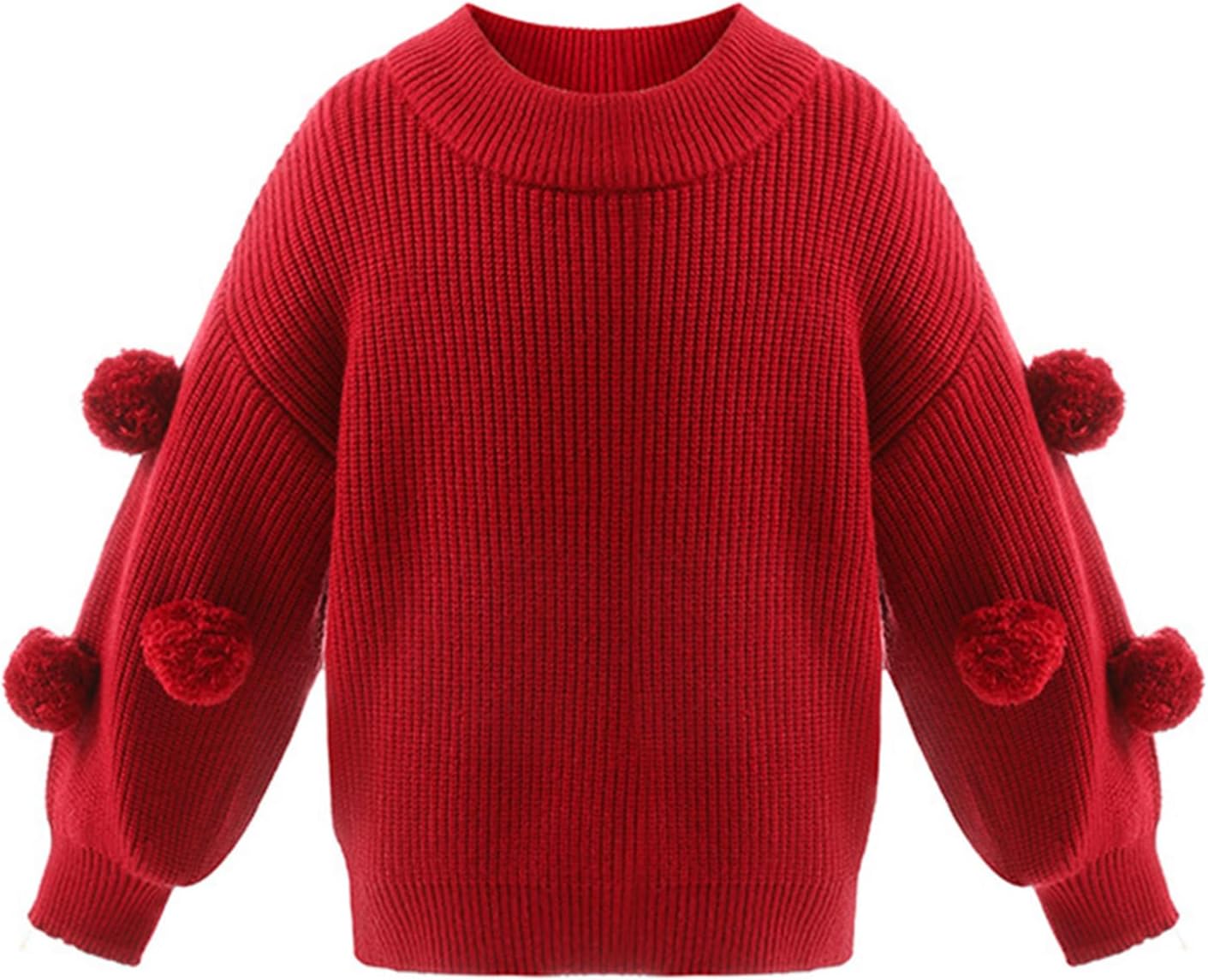Toddler Little Girl Crew Neck Lantern Sleeve Sweater Knitwear Jumper Top Pullover Outwear