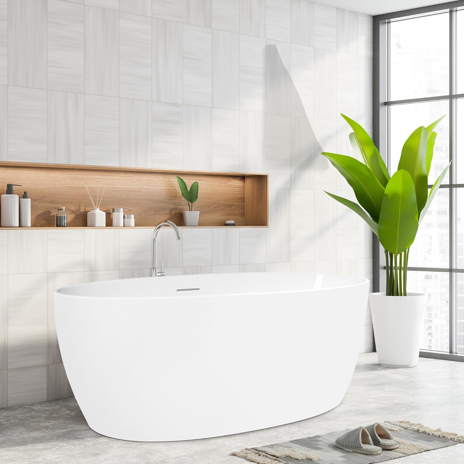 67" Acrylic Freestanding Bathtub Contemporary Soaking White Tub