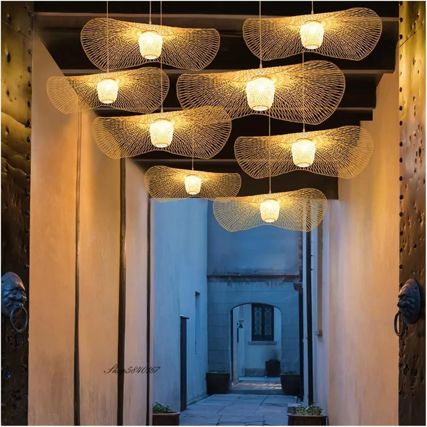 Chinese Led Bamboo Light Light Dining Room Restaurant Light E27 Suspension Lightings(B,Dia-65Cm)/B/Dia-65Cm