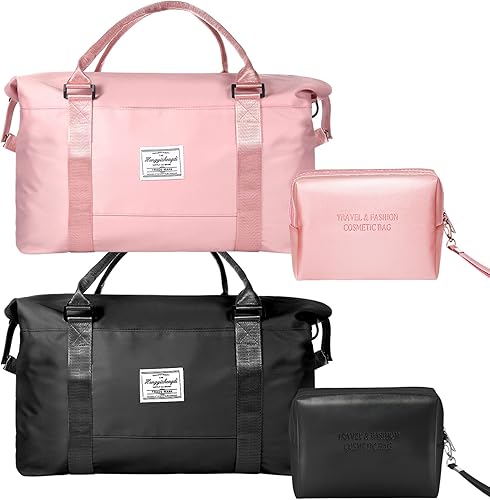 Weewooday Paquete de 2 bolsas de viaje para mujer, bolsa de lona con 2 piezas, bolsa de aseo para mujer, Rosa y negro