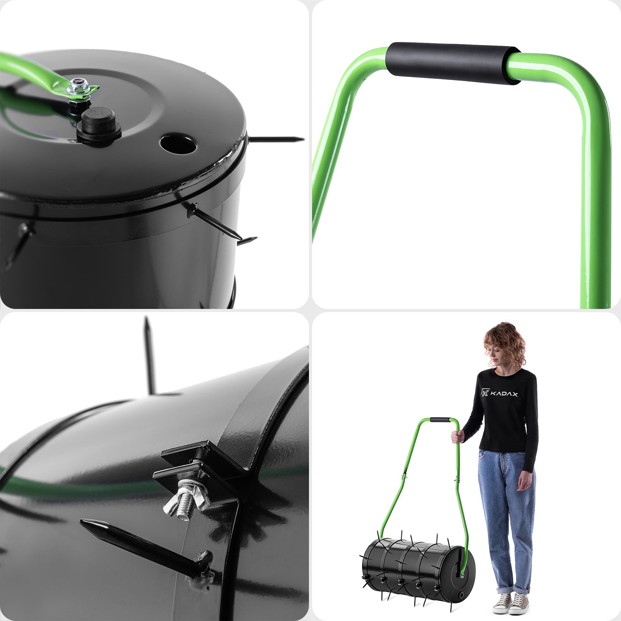 KADAX Rouleau aérateur de pelouse, 60 cm, remplissable d'eau ou de sable, avec clous de 6 cm, en acier, avec pointes pour une aération efficace de la pelouse