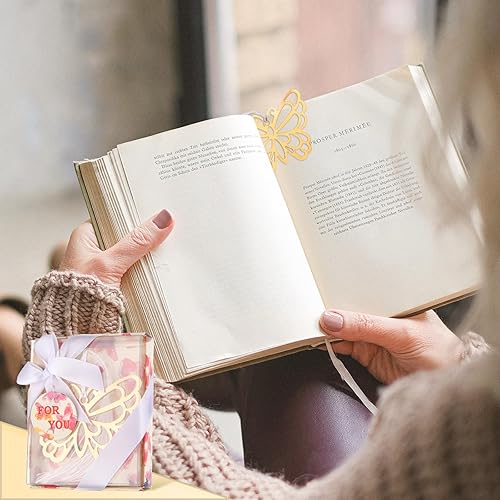 Miniatura 6 de 60 Pcs Gold Butterfly Metal Bookmarks with Elegant Silk Tassel, Creative Butterfly Bookmarks with Gift Box, for Book Lover Baby Shower Return Gifts