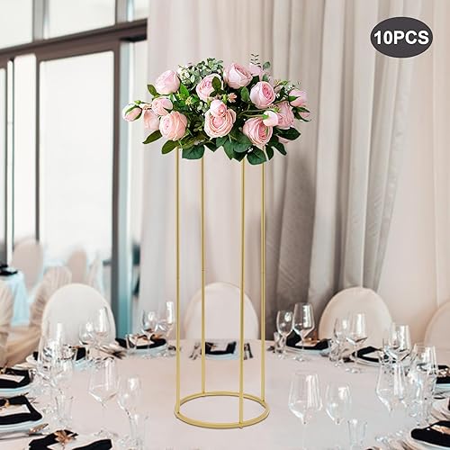 Miniatura 3 de ATOLOMOTOR 10 centros de mesa de boda con columna de metal dorado, 39.4 pulgadas de alto, modernos soportes cilíndricos para flores, estante de