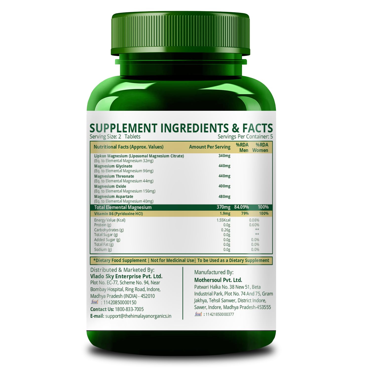 Vlado's Himalayan Organics 5X Strength Liposomal Magnesium Supplement - 2100mg+ with Chelated Magnesium Glycinate, Citrate, Oxide | For Sleep, Cramps, Recovery, Nerve & Muscle Function - 10 Tablets — Amazon image 3