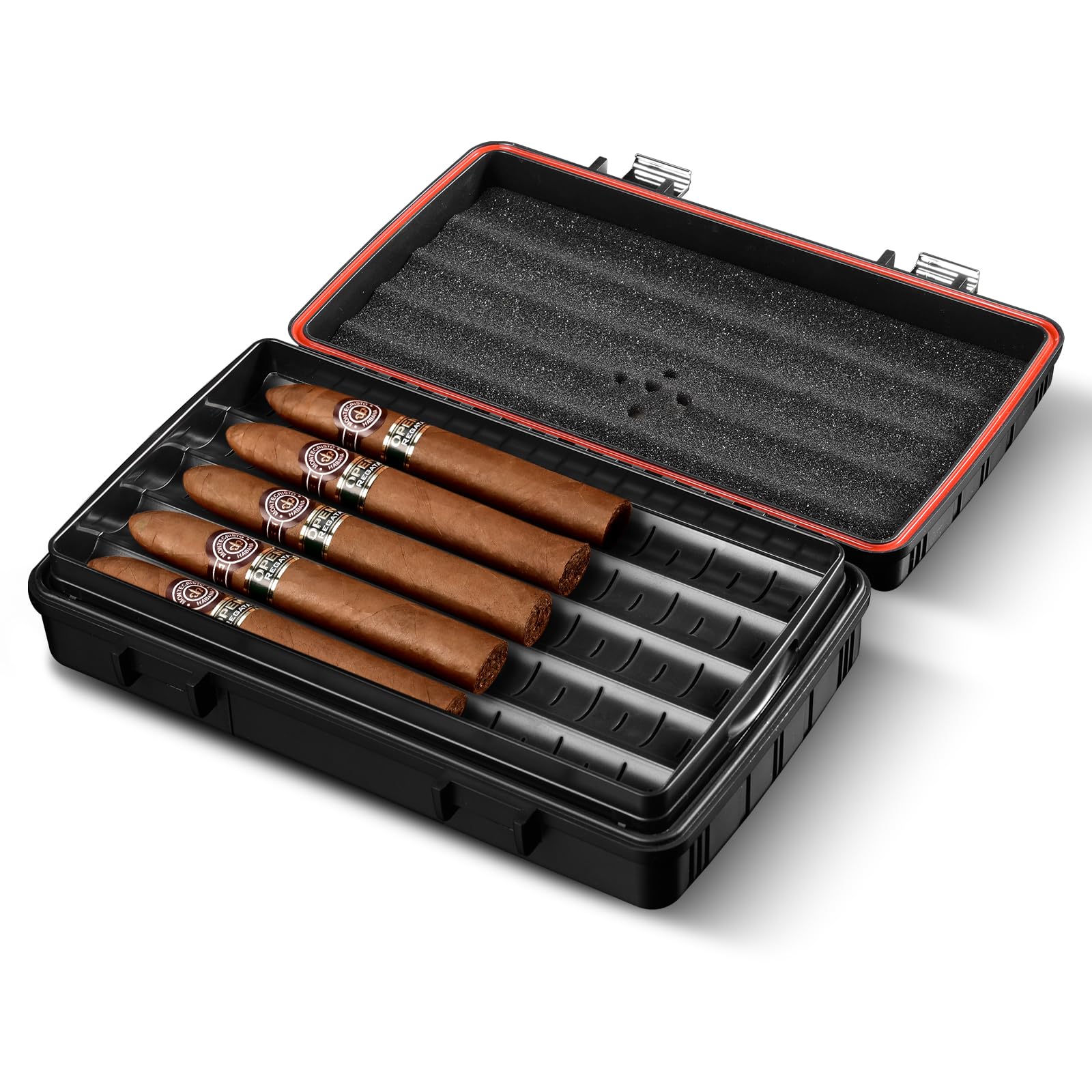 CIGARLOONG Cave à cigares Voyage étui à cigares Double Couche avec hygromètre et humidificateur(Couleur:Noir)