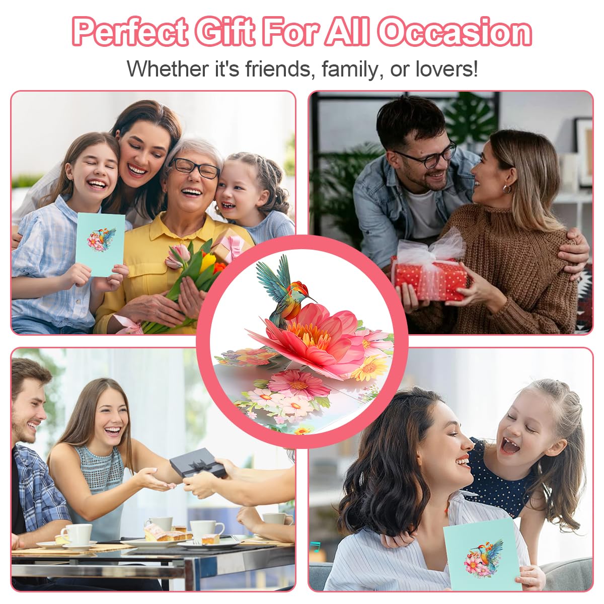 Biglietti di compleanno 3D con colibrì e fiori per mamma, fidanzata e ragazze