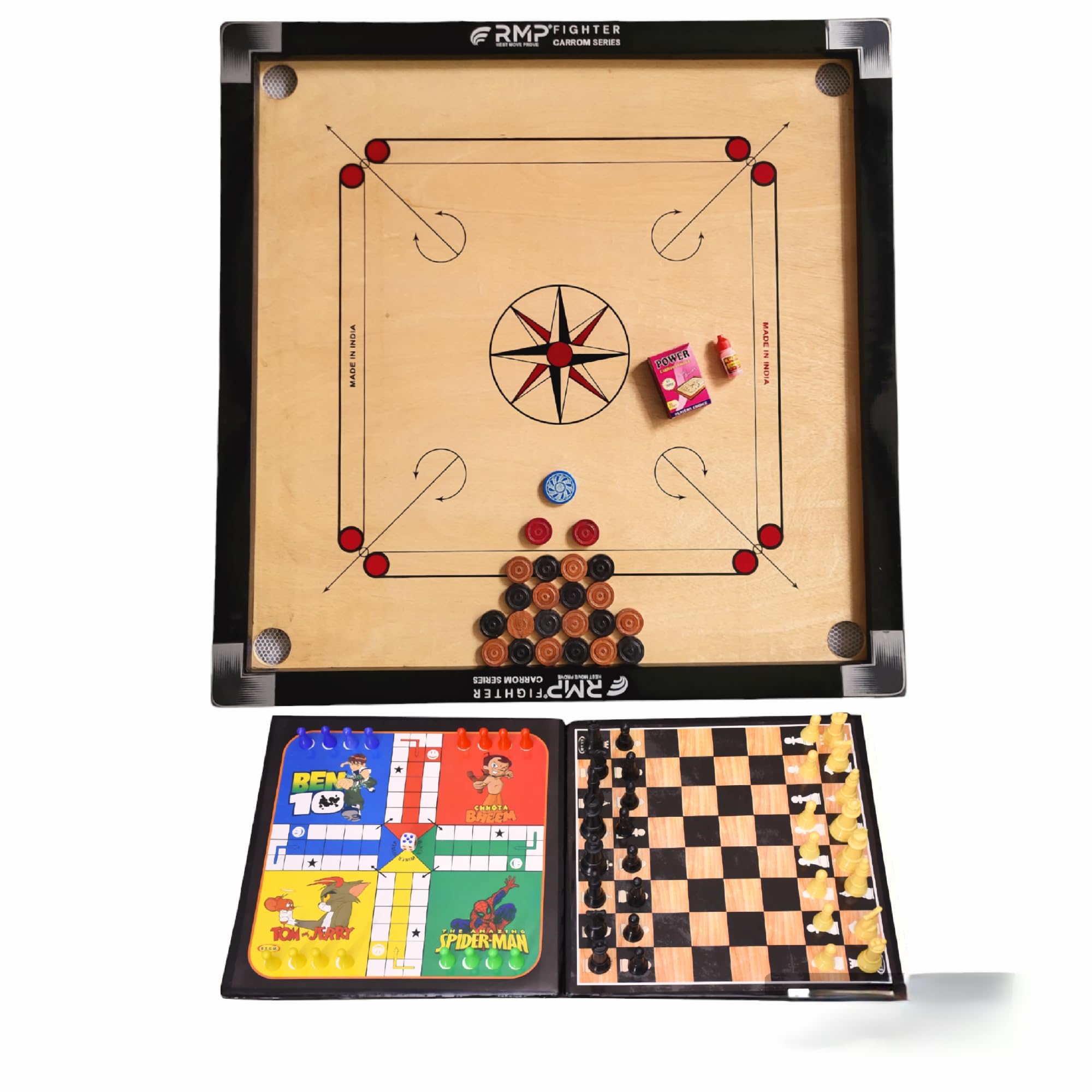 RMP Carrom Board 32 inch Full Size for Adults, Glossy Finish and Smooth Surface Carrom Board with Carrom Coins, Striker 15g and Magic boric Powder with Chess Board Ludo Board Game. (B0CQVWXP7Q) Amazon Price History, Amazon Price Tracker