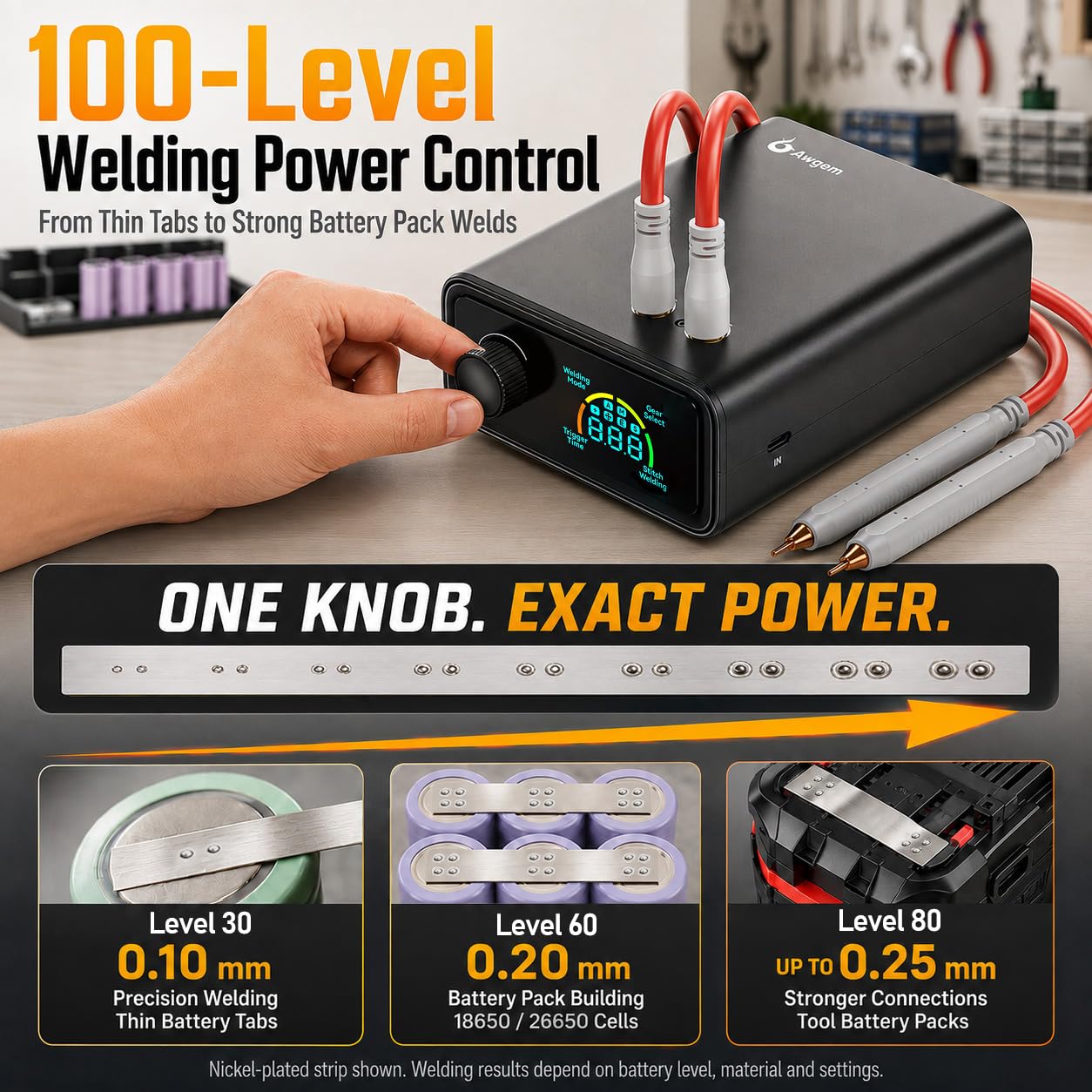 Saldatrice a punti con batteria da 11500 W, 0,1-0,3 mm, portatile, con manopola rotante, 100 marce, modalità auto/pedale, doppio impulso, per riparazione e saldatura di batterie al litio