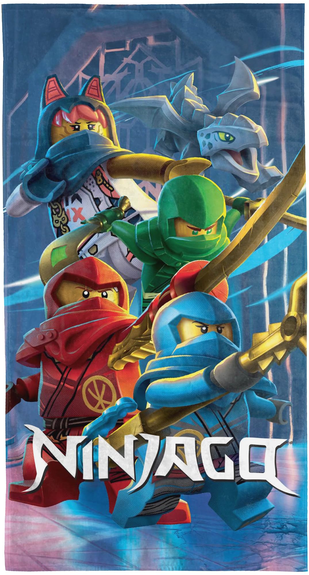 Beronage Beach Towel With 'Lego Ninjago’ Team Motif With Cole, Jay, Kai, Lloyd, Zane, Nya, Misako And Sensai Wu / 70 X 140 Cm / In Original Packaging / 100 % Cotton