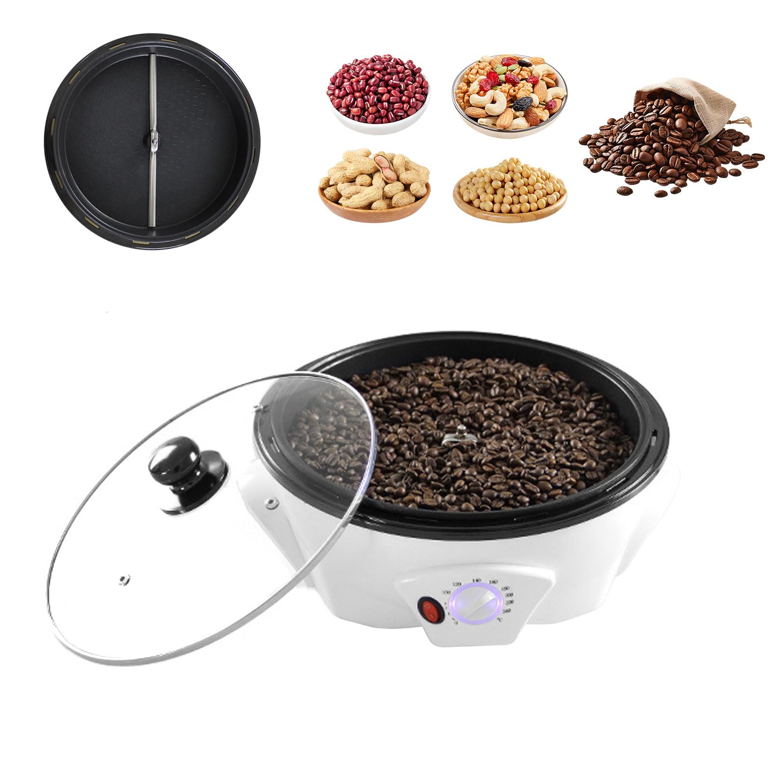 Hocomay Coffee Roaster Machine, 1200W Electric Coffee Roaster, 0-240℃ Temperature Adjustable, 1200g Automatic Coffee Bean Roasting Machine for Cafe Shop Home