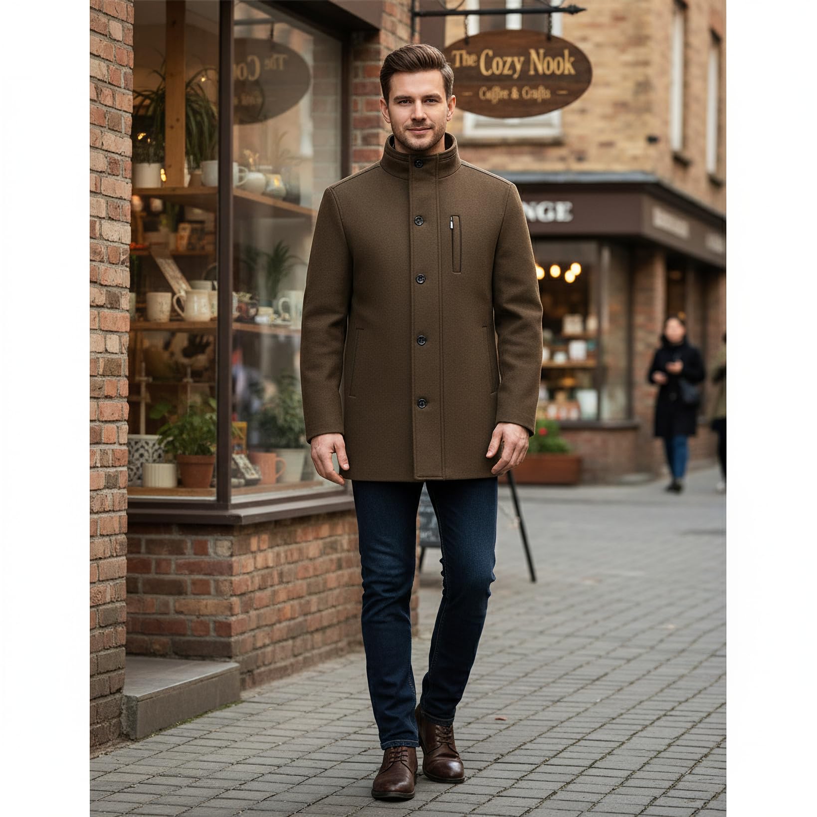MODFUL Manteau en laine pour homme, longueur moyenne, chaud, manteau d'hiver, Peacoat, coupe ajustée, pour le travail