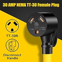 Vista 4 de LAZMUMI Cable adaptador de generador RV de 4 clavijas de 30 amperios con mango de agarre, bloqueo giratorio L14-30P macho a TT-30R hembra