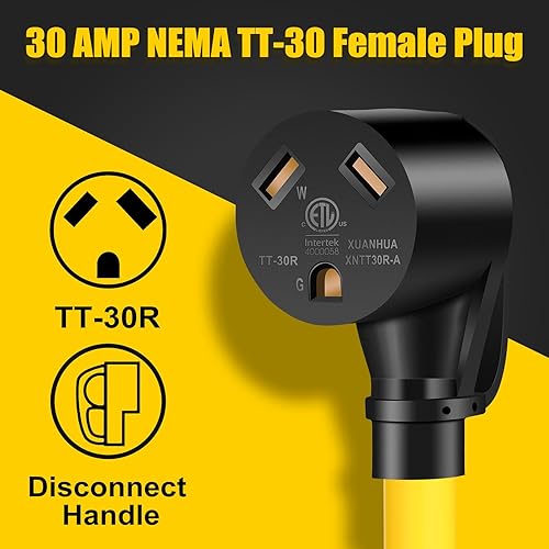 Miniatura 4 de LAZMUMI Cable adaptador de generador RV de 4 clavijas de 30 amperios con mango de agarre, bloqueo giratorio L14-30P macho a TT-30R hembra,
