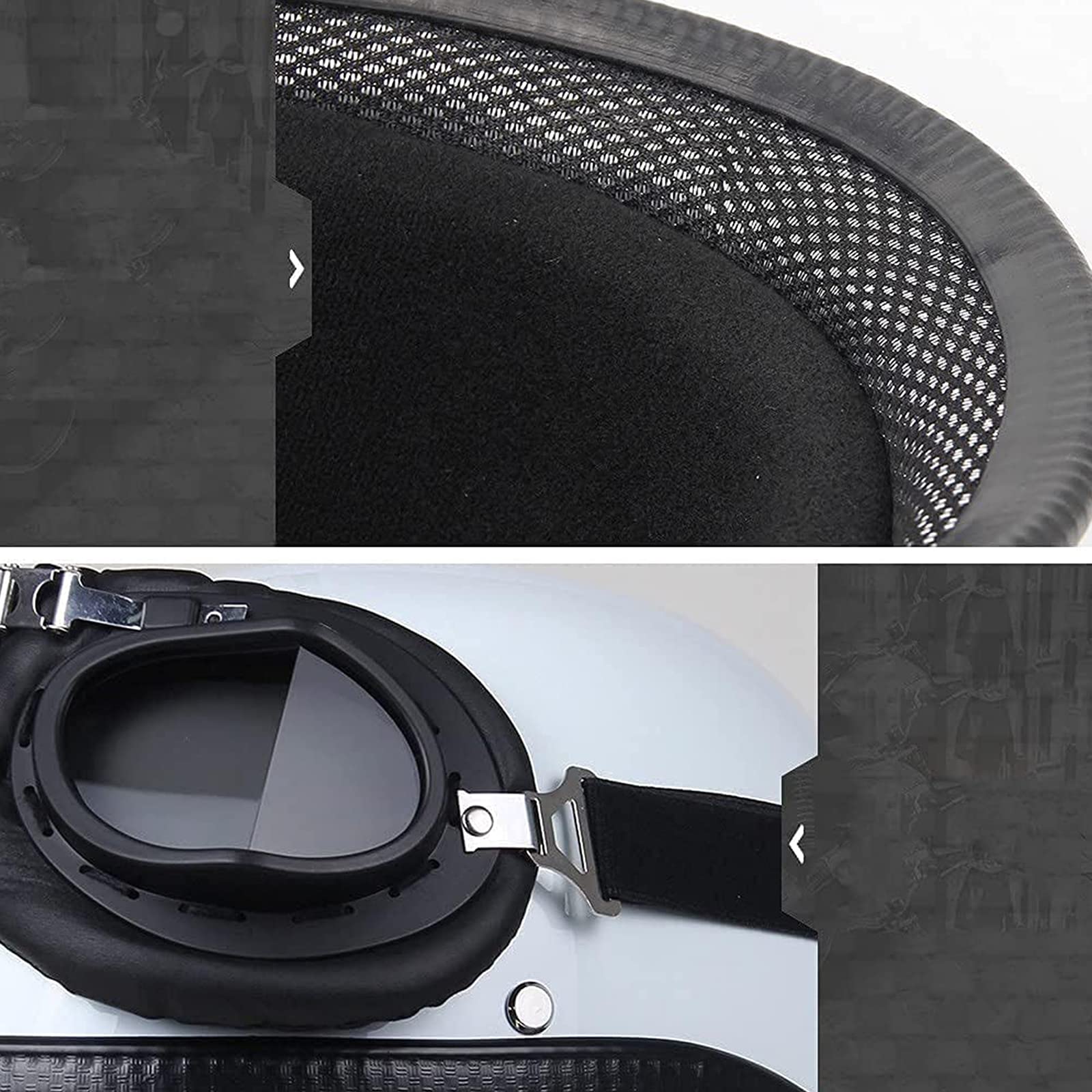 Mezzi Caschi Da Moto Per Uomo E Donna Casco Da Motociclista Tedesco Retrò Certificato DOT/ECE Casco Protettivo Per Mezzo Viso Cascos Para Motos Casco Da Motociclista Pilota + Occhiali,Bianca,M